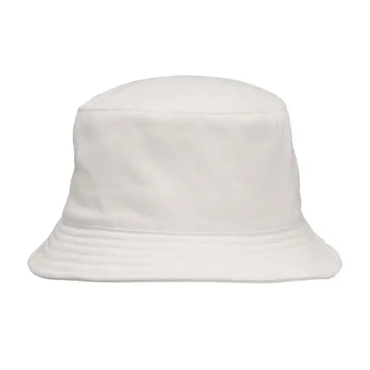 Bob unisexe BUCKET TWILL blanc en coton twill 280 g, bord surpiqué, vue de face sur fond blanc