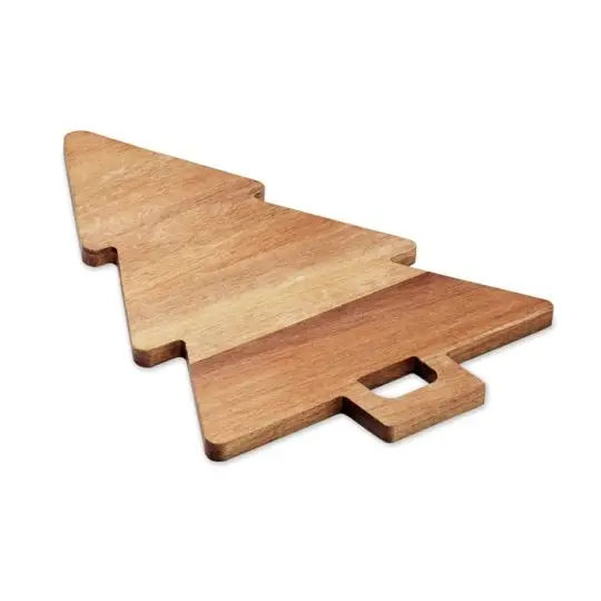 Planche de service personnalisée en bois d'acacia en forme de sapin de Noël avec poignée ajourée au pied du tronc