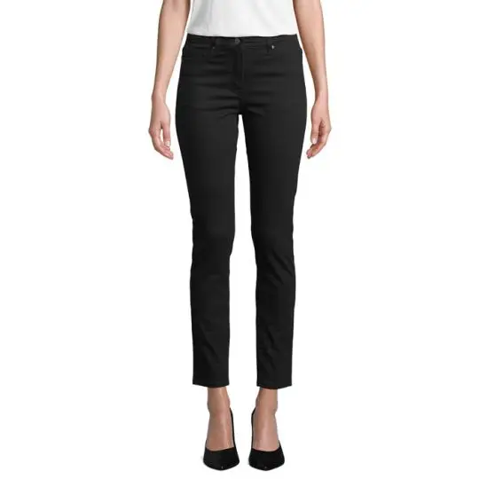 Jean slim femme personnalisé noir GASPARD WOMEN, vue de face, fermeture zip et bouton métal mat