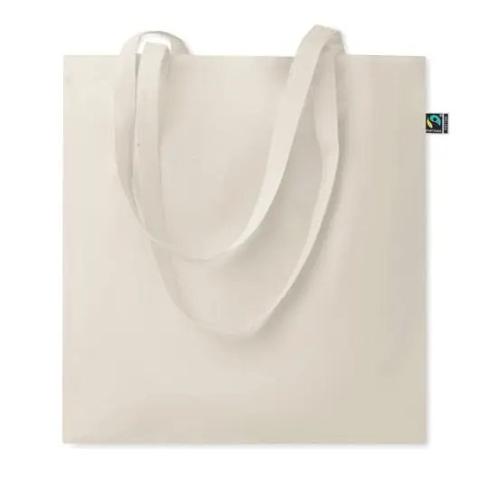Sac coton équitable personnalisé beige à longues anses, toile naturelle 180 g/m² présentée à plat