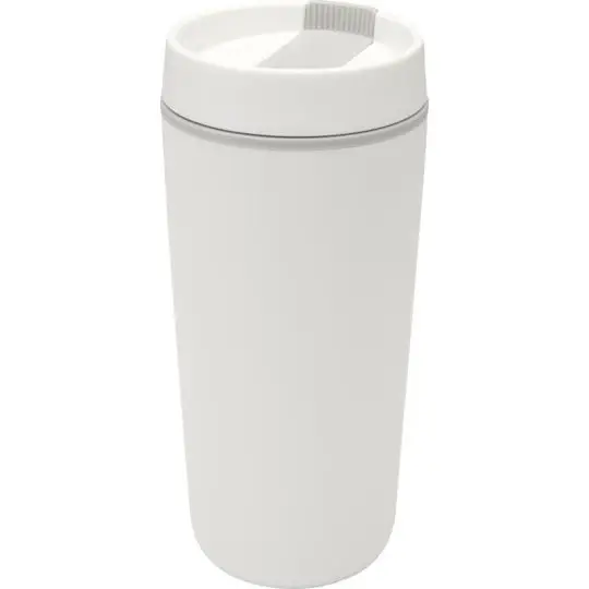 Gobelet plastique personnalisable Sedona blanc mat 480 ml avec couvercle et anneau gris clair