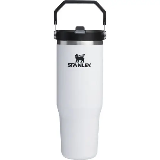 Gobelet isotherme Stanley IceFlow 2.0 blanc 890 ml avec paille rabattable et poignée pliante noire