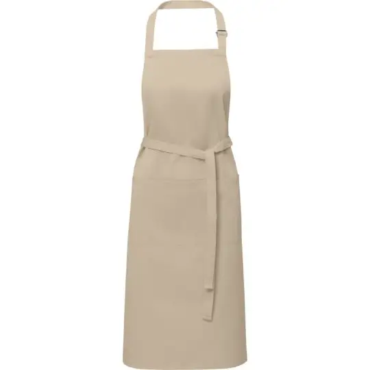 Tablier ajustable personnalisable beige sable Andrea, liens de taille longs et grande poche avant