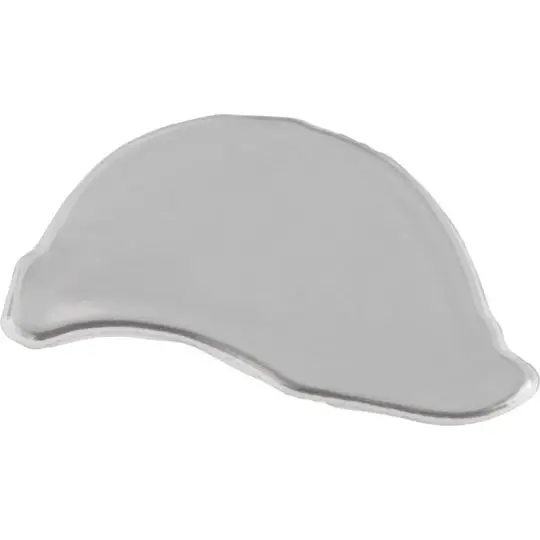 Autocollant réfléchissant personnalisable en forme de casque à visière, finition gris argenté, vu de profil