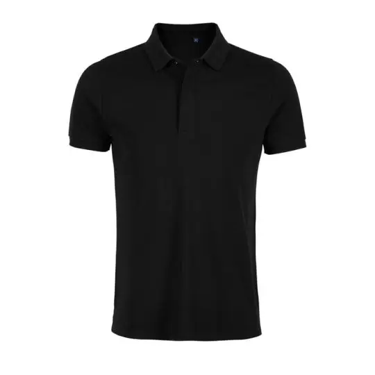 Polo homme OWEN MEN noir en maille piquée de coton à patte de boutonnage cachée et col en bord côte, vue de face