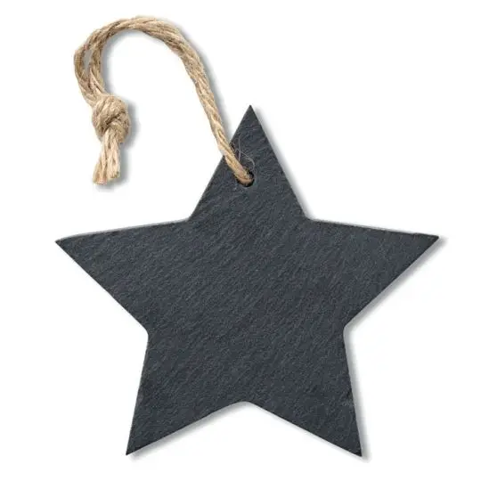 Suspension étoile en ardoise noire personnalisable SLATESTAR à cinq branches avec ficelle naturelle nouée