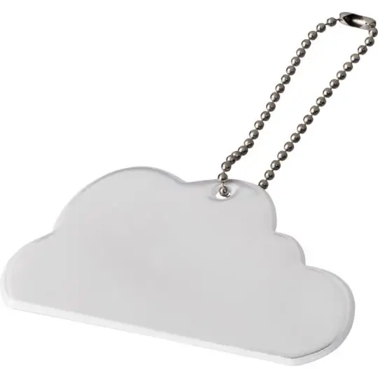 Accessoire réfléchissant publicitaire blanc en forme de nuage avec trou d’attache et chaînette métallique