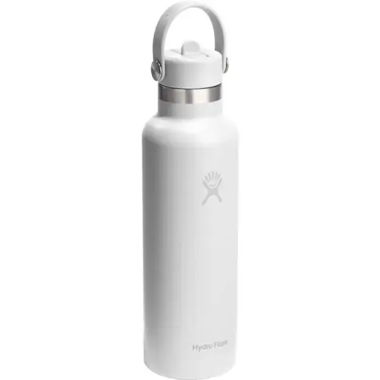 Gourde isotherme Hydro Flask 621 ml blanche avec bouchon paille Flex Straw à anse de transport