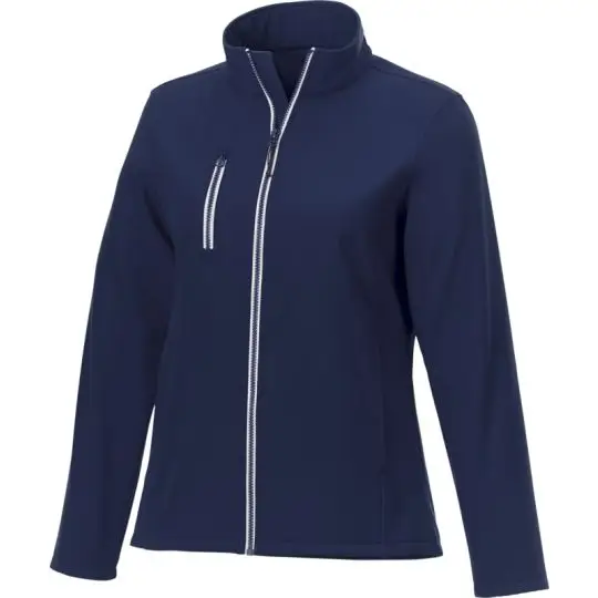 Veste softshell femme recyclée Orion bleu marine coupe ajustée avec col montant et poche poitrine zippée