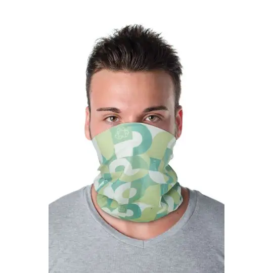Tour de cou multifonction recyclé Alice porté en couvre-visage avec motif camouflage vert pastel sublimé