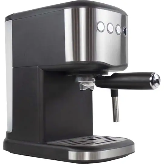 Cafetière expresso Prixton Toscana noire et inox personnalisée avec porte-filtre, buse vapeur et bac antigoutte