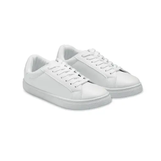 Paire de baskets personnalisables en PU blanc taille 37 BLANCOS, vue trois quarts avec lacets polyester