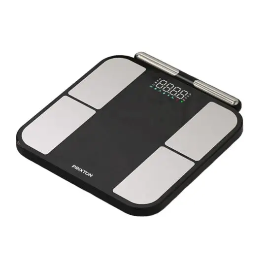 Balance impédancemètre personnalisée Prixton BC400 noire à quatre plaques argentées et afficheur numérique
