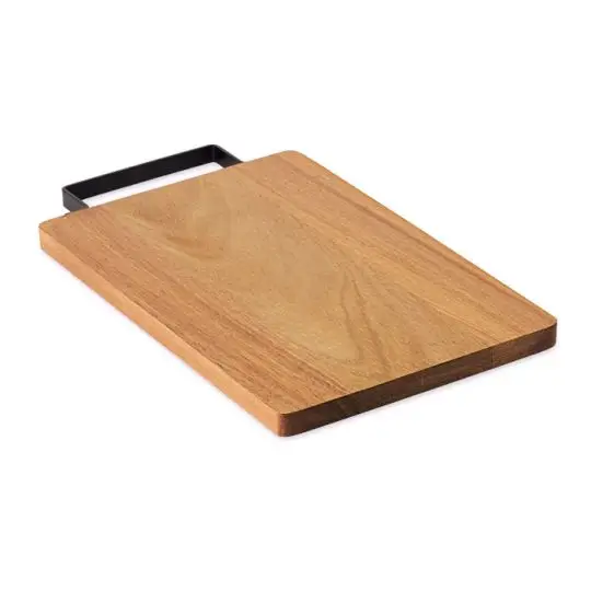 Planche à découper personnalisée ASTA en bois d'acacia clair avec poignée noire en acier inoxydable