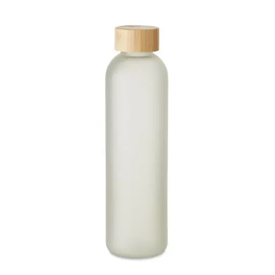 Bouteille en verre personnalisable LOM 650 ml, finition dépolie et couvercle en bambou