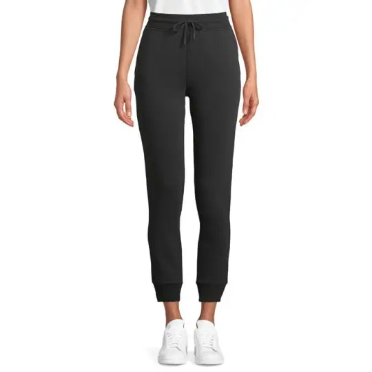 Pantalon de jogging femme publicitaire JET WOMEN noir en french terry, cordon et bords côtes