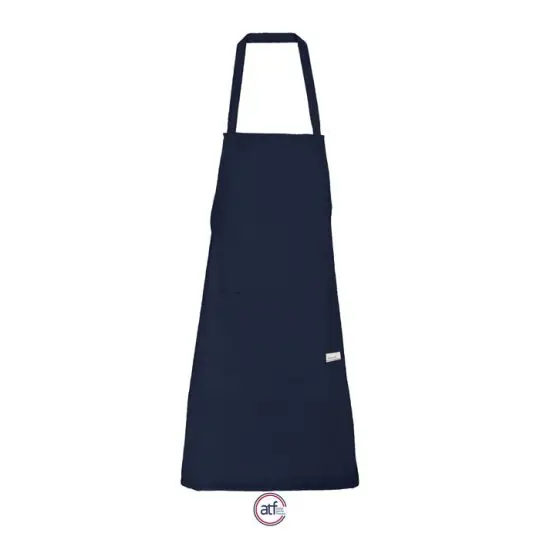 Tablier long personnalisable bleu marine ATF Tanguy avec poche ventrale et lanière de cou, fabriqué en France