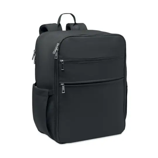 Sac à dos cabine personnalisé SALEM noir en nylon avec deux poches avant zippées et poche latérale filet