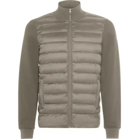 Veste hybride personnalisée coloris sable foncé, devant matelassé à zip intégral et manches en polaire