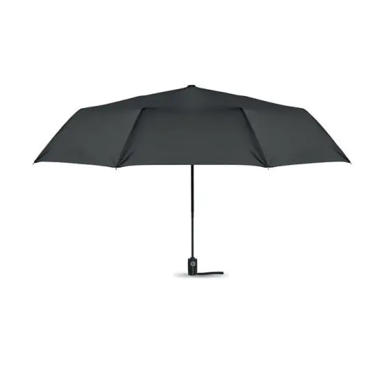 Parapluie tempête publicitaire ROCHESTER noir ouvert avec mât en acier et poignée noire à bouton