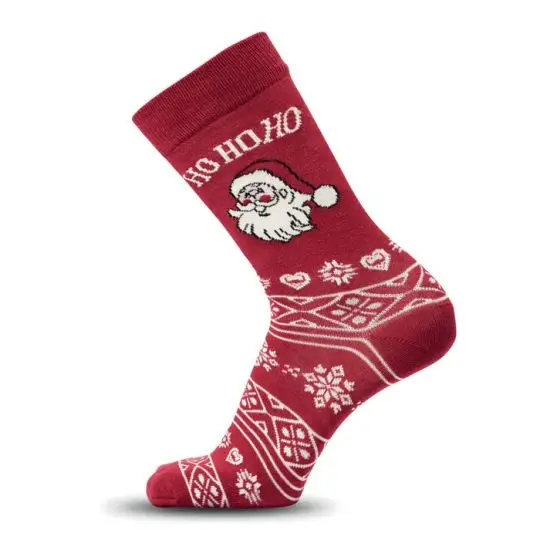 Chaussette de Noël rouge personnalisable avec motifs bonhomme pain d'épice et flocons de neige pour cadeau d'entreprise