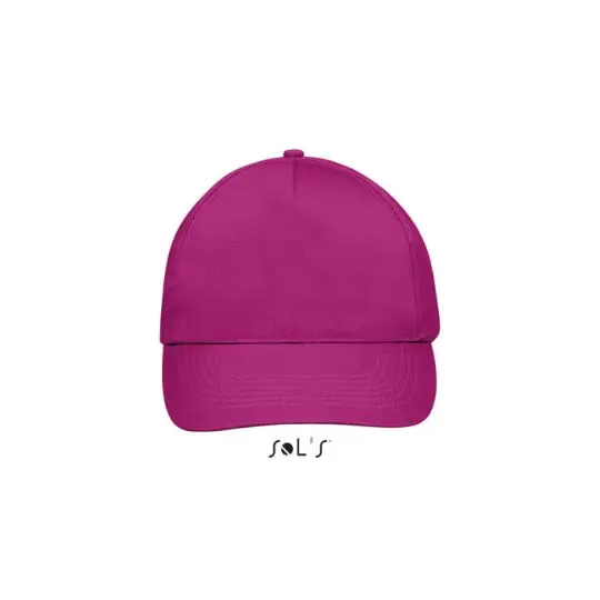 Casquette personnalisée SUNNY fuchsia en coton brossé vue de face, 5 panneaux et visière préformée