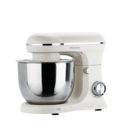 Robot de cuisine Prixton KR250 teinte crème vu de trois quarts avec bol inox de 5 litres et liseré chromé