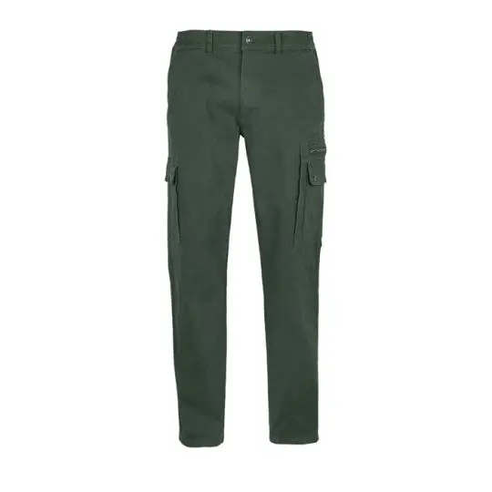 Pantalon de travail personnalisé vert forêt DOCKER à plat vu de face avec poches cargo à rabat sur les cuisses