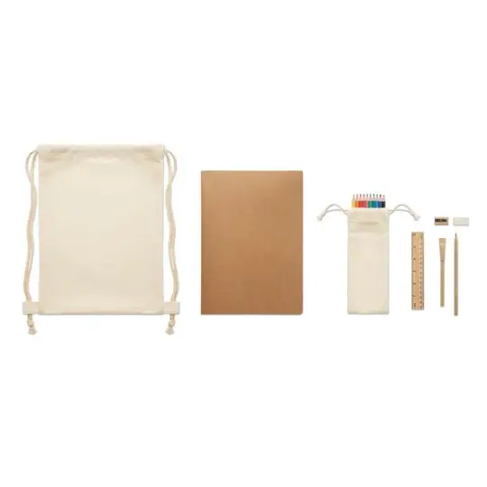 Kit de coloriage personnalisé avec sac à cordelettes en coton, bloc A4 recyclé, crayons de couleur et règle