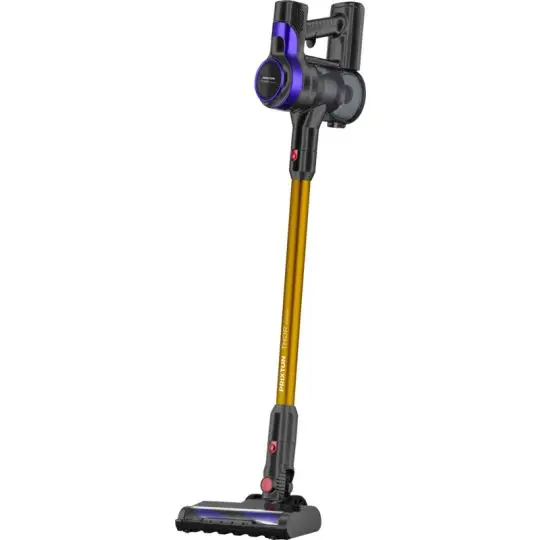 Aspirateur balai sans fil personnalisé Prixton Thor Cyclone gris anthracite à tube jaune doré et accents violets