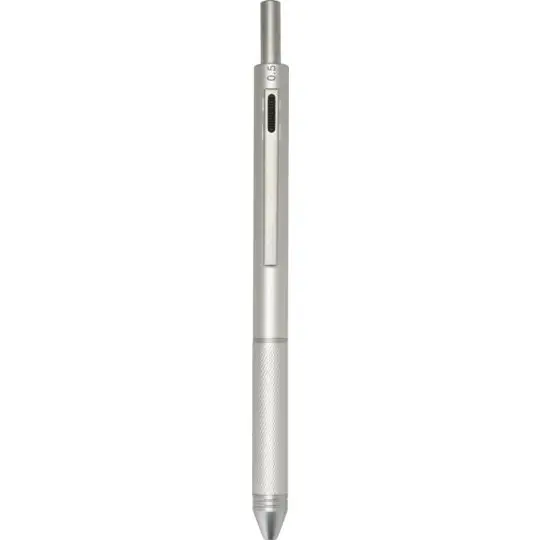 Stylo bille 4 en 1 personnalisable en acier recyclé, porte-mine 0,5 mm et grip moleté argent