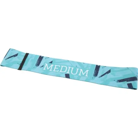 Bande élastique personnalisée résistance moyenne turquoise sublimée de traits bleu marine et texte blanc