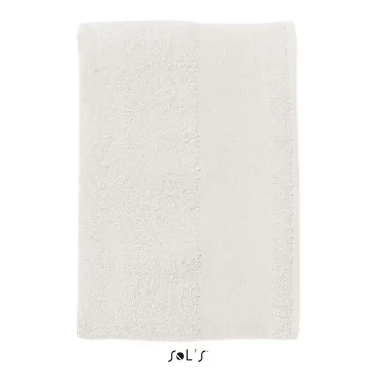 Serviette invité personnalisée blanche en coton éponge avec liteau lisse de 5 cm pour logo
