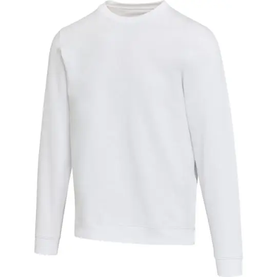 Sweat col rond personnalisé unisexe Jasper blanc en coton bio et polyester recyclé, poignets côtelés, vue de face