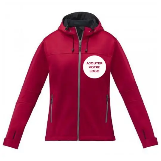 Veste softshell femme personnalisée noire Match avec fermeture zippée contrastée et poches zippées, design technique premium