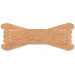Bandelette nasale personnalisée beige aux extrémités élargies et lamelles visibles, posée à plat sur fond blanc