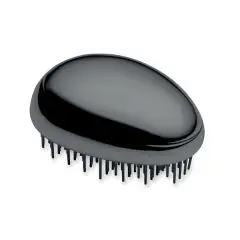 Brosse à cheveux personnalisée BRUSH noire à finition miroir en forme de galet avec picots démêlants