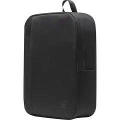 Sac à dos ordinateur Herschel Wesbrook noir en polyester recyclé, poignée haute et poche latérale, vue de trois quarts