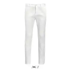 Pantalon homme JULES MEN blanc en twill de coton stretch, coupe chino avec poches à l'italienne, vue de face