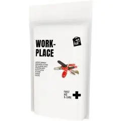 Pochette papier blanche de la trousse de secours personnalisée MyKit imprimée Work-place avec outils à manches rouges