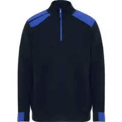 Pull demi-fermé homme personnalisable Maverick bleu marine, épaules, poignets et zip bleu roi