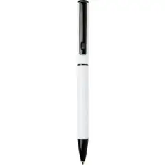 Stylo aluminium personnalisable Verton au corps blanc laqué, clip, anneau central et embout noirs, vu de face