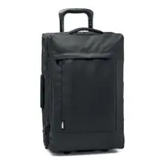 Valise trolley personnalisée noire en RPET 600D avec poignée télescopique, poche avant zippée et deux roues