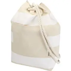 Sac marin personnalisé Florida rayé blanc et naturel en coton recyclé avec corde blanche et poche avant