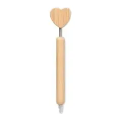 Stylo bambou publicitaire CORAPEN à tête en forme de cœur en bois et corps en bambou naturel, vue verticale