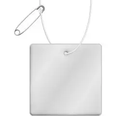 Carré réfléchissant personnalisable blanc de 4,9 cm aux angles arrondis avec cordon et épingle RFX H-16