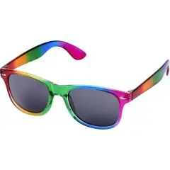 Lunettes de soleil publicitaire arc-en-ciel face, design rétro coloré, protection UV catégorie 3