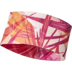 Bandeau de sport recyclé personnalisé Lily sublimé de coups de pinceau rose, corail et jaune sur fond blanc
