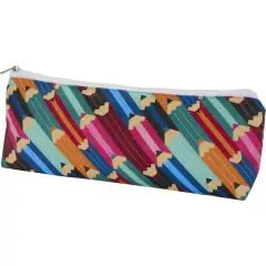 Trousse à crayons personnalisée EKKI en RPET sublimé à motif de crayons multicolores avec fermeture blanche