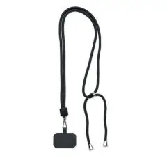 Lanyard téléphone personnalisé NONETTE en cordon RPET noir avec coulisseau métallique et languette pour coque